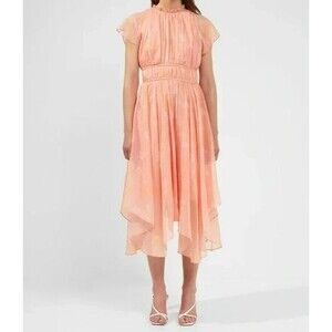 NWT French Connection Coral Floral Peach Diana Rec Crinkle Flowing Dress Size 12